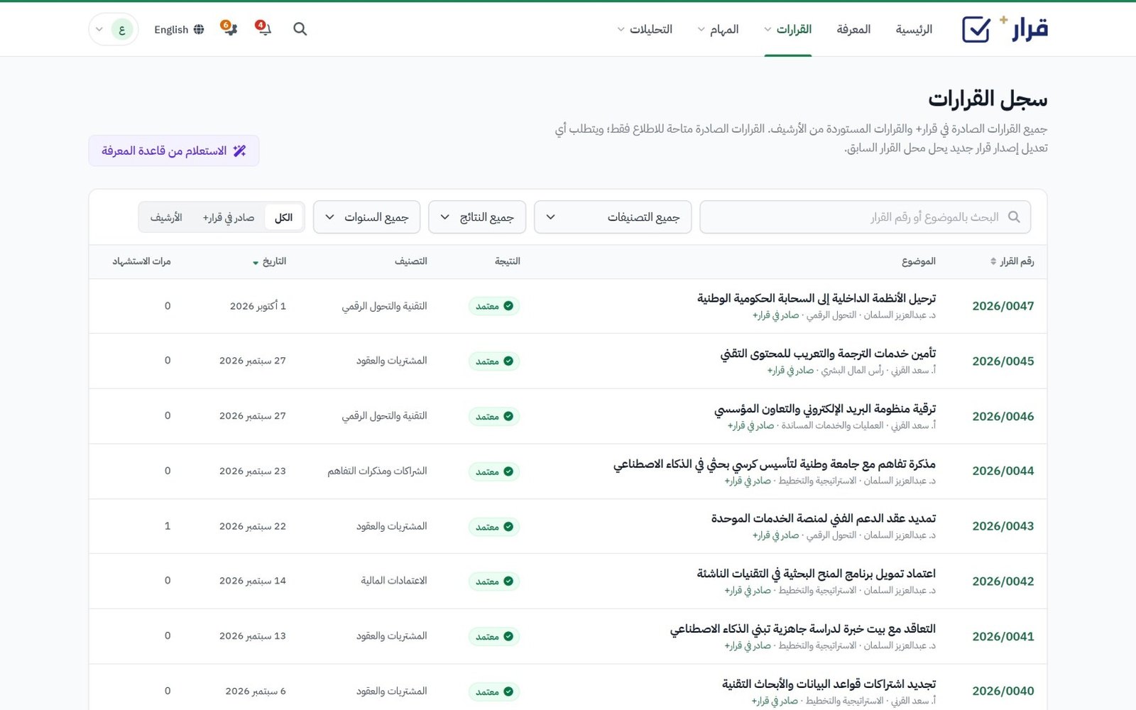 سجل القرارات